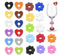 HIPTS 24 Pezzi Segna Bicchieri Calici in Silicone Colorato, Segnabicchieri per Calici e Bicchieri Acqua a Forma di Cuore e Fiore, Identificatori Riutilizzabili per Party, Cocktail e Calici da Vino