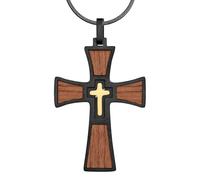 Hipunk Collana da uomo in acciaio inox con ciondolo a forma di croce intarsiato in legno - argento placcato oro nero catena a serpente regolabile, gioielli religiosi cristiani, regalo per battesimo