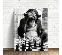 HIPWST Classico Vintage Animale Wall Art Scimmia Giocare a Scacchi HD Tela Stampa Poster Soggiorno Camera da Letto Pittura Decorativa 40x60cm Senza Cornice