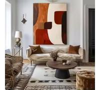 HIPWST Grande pittura astratta geometrica marrone scuro rosso arte murale beige minimalista tela pittura decorazione soggiorno 50x70cm cornice interna