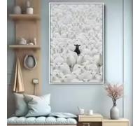 HIPWST Stampa su tela con immagine di pecora nera tra agnelli bianchi, ritratto di animali, decorazione per la casa, 40 x 60 cm, cornice interna