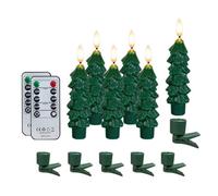 Hipzeepo Flameless LED Christmas Tree Candles 6 PCS Battery Operated Green Wax Taper Candles Remote Timer Window Candles