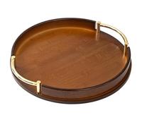 Hipzeepo Light Luxury Round Bamboo Tray Portable Home Kitchen Tea Set Small Fruit Snack Tray Restaurant Style L