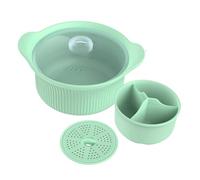 Hipzeepo Pentola A Microonde Grande con Manico e Coperchio, Vaporiera In Silicone da 42 Oz In 3 Scomparti per Alimenti per Bambini/Verdure Verde.