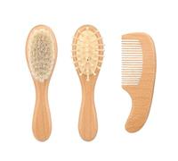 Hipzeepo Set di e Pettine In Legno con Setole di Capra Morbide - per Kit di Toelettatura per Neonati, per Capelli per Bambini.