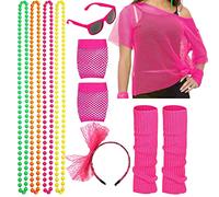 HIQE-FL Accessori Per Costumi Anni '80,Costume Anni 80 Donna Accessori Neon Anni 80 Abbigliamento da Discoteca,Neon Cerchietto Guanti Scaldamuscoli,Balli d'Epoca,Feste In Maschera,Addio Al Celibato