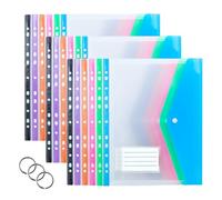 HIQE-FL Buste Bottone A4,18 Pezzi Cartellina Portadocumenti A4 Plastica,6 Colori,11 fori Cartelle di Copertura,Cartelline Trasparenti,Buste A4 Trasparenti,Impermeabile,Ufficio,Scuola