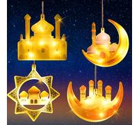 HIQE-FL Luci a LED Ramadan Di Mubarak,4Pcs Luce Fatata Decorativa Eid Ramadan,Luci Stringa Delle Fate Ramadan,Luce Musulmana Del Ramadan LED,Festa,Decorazione Eid al Fitr (C)