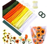 Hiqiku Set di 500 pulitori per pipe, per fai da te, 5 colori, con 30 bastoncini di fiori, 2 rotoli di nastro adesivo, stami, nastri e borsa per fiori (girasoli)