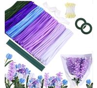 Hiqiku Set di 500 pulitori per pipe, per il fai da te, 5 colori, con 30 bastoncini per fiori, 2 rotoli di nastro adesivo, stami, nastri e borsa per fiori (viola)