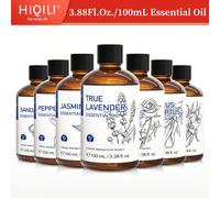 HIQILI 100mL/3.38Fl.Oz. Olio Essenziale con Contagocce e Bottiglia da Viaggio, Lavanda Gelsomino Eucalipto Rosa Menta Piperita Vaniglia, Adatto per Diffusore Aromaterapia, Umidificatore, Cura della Pe