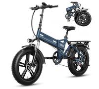 HiQiS Bicicletta Elettrica Pieghevole, 20"×4.0" Fat Tire 7 Velocità, Rimovibile 48V 15AH Batteria, Autonomia di 50-80 KM, Doppia Sospensione, All Terreno Ebike per Adulto, Blu