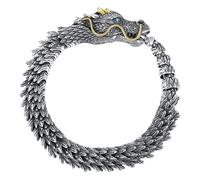 HIQIU Braccialetto con drago in argento 3D, da uomo, gotico, realizzato a mano, con drago, idea regalo, 18 cm, Argento sterling