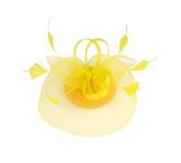 HIQIU Fascinator, cappello a forma di fiore in rete con piume del Kentucky Derby, copricapo da sposa, con fascia per capelli e clip per tè, feste, matrimoni e chiesa, giallo., Taglia unica