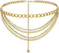 HIQUACC Catena in metallo con strass per la vita delle donne multistrato gioielli per il corpo cinture per il corpo, M: 43.3 in/110 cm