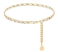 HIQUACC Cinture a catena in pelle per donne e ragazze, cinture a catena per il corpo a strati in metallo catena in vita per abito gilet jeans, Oro Bianco 1, M: (Fit Waist 110cm/43.3in)