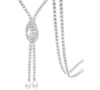 HIQUACC Collana lunga con ciondolo a forma di nappa con strass di cristallo, per donne e ragazze, Acciaio inossidabile