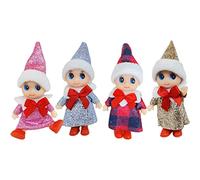 Hiraith 4 Pezzi di Bambola da Elfo di Natale Piccola Bambola da Elfo di | Mini Elfo Natalizio Piccola Bambola 4 Pezzi Bambole Elfo di Natale in Miniatura con Arti Mobili per Riempire la Calza dei