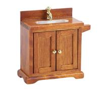 Hiraith Armadietto per Lavabo per Casa delle Bambole Mobili per Bagno per Casa delle Bambole Decorazione per delle in Miniatura Scala 1:16 Lavabo da Terra a Doppia Po (Noce)