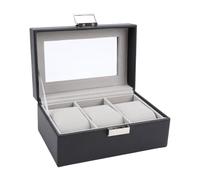 Hiraith Organizer Porta Orologi in Plastica e Pelle, Custodia per Orologi a 3 Scomparti con Parte Superiore in Vetro, Cuscino per Orologio Rimovibile, Antipolvere, per Uomo, Collane,