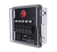 Hiraith Pannello Interruttori a Bilanciere a 5 Gruppi con Voltmetro LED e | Scatola impermeabile, Plastica ABS resistente, Installazione semplice, Adatto per camper, Indica lo stato del dispositivo