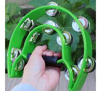 Hiraith Tamburello a Mano in Plastica Campana Durevole a Doppia in Metallo Jingles Strumento a Percussione per Bambini Leggero e Portatile per L'educazione Musicale (Verde)