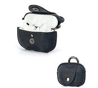 Hiram Custodia in pelle per auricolari in vera pelle a prova di polvere per Air Pods Pro 2a generazione custodia protettiva per cuffie wireless con porta di ricarica e moschettone (blu)