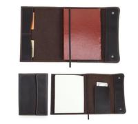 Hiram Leather B5 Notebook Cover Vintage Genuine Leather Padfolio with Snap Closure Card Slots & Bill Organizer Fits 7.7" x 10" Pads Portable Journal Case for Work Travel & Daily Note