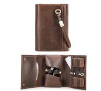 Hiram Scatola per sigari portatile in vera pelle per uomini, 5028-caffè, For 2 Pipes