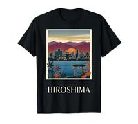 Hiroshima Giappone Skyline Waterfront Vintage Viaggi Art Maglietta