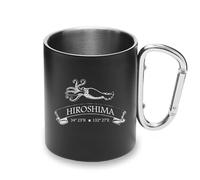 Hiroshima Squid Nautical Sea Japan Coordinates tazza in metallo moschettone manico, tazza da campeggio