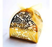 HIROYI 50/100 pz Oro Rosso Rosa Rosa Bomboniera Matrimonio Scatole Regalo Vuote Tagliate al Laser Confezione per Bomboniere per Bambini