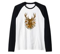 Hirsch con fiori Design - Nature Forest Vintage Look Maglia con Maniche Raglan