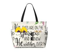 His Eyes Are On The Sparrow - Borsa da spiaggia grande da donna con cerniera e tasca impermeabile, borsa da palestra leggera e pieghevole per viaggi, spesa, nuoto, sport