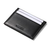 HISCOW Porta carte di credito sottile in pelle, piccolo portafoglio per carte di credito e documenti d'identità, per uomini e donne (nero)