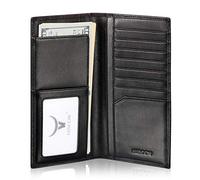 HISCOW Portafoglio lungo in pelle sottile per uomo e donna, pelle di vitello italiana, tasca sul petto per libretto degli assegni, carte di credito, Nero, L, Portafoglio bifold