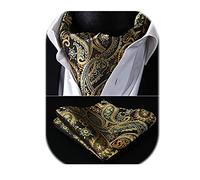 HISDERN Ascot marrone dorato Uomo Floreale Paisley Fazzoletto Seta Cravatta da Sposa Elegante Foulard Business Partito Classico Ascots e Pochette Set