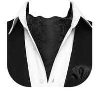 HISDERN Ascot Uomo Nero Paisley Foulard Elegante Nero Ascot e Pochette da Matrimonio Classico Ascots Set