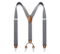 HISDERN Bretelle per uomo con molto forte 4 clip Bretelle Heavy Duty Y Style Suspender grigio regolabile