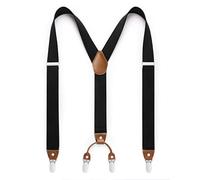 HISDERN Bretelle per uomo con molto forte 4 clip Bretelle Heavy Duty Y Style Suspender Nero regolabile