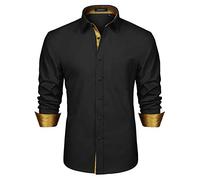 HISDERN - Camicia da uomo formale, per il tempo libero, a maniche lunghe, in cotone, classica, vestibilità regolare