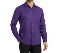 HISDERN - Camicia da uomo formale, per il tempo libero, a maniche lunghe, in cotone, classica, vestibilità regolare