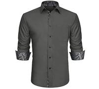 HISDERN - Camicia da uomo formale, per il tempo libero, a maniche lunghe, in cotone, classica, vestibilità regolare