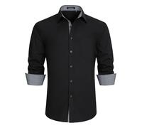 HISDERN Camicia da uomo formale, per il tempo libero, per il tempo libero, a maniche lunghe, in cotone, classica, vestibilità regolare, nero-l5, S