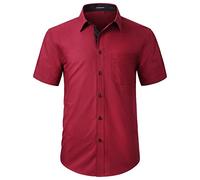 HISDERN Camicia da Uomo Rossa a Maniche Corte per Uomo Camicia Casual Estiva con Taschino sul Petto, S
