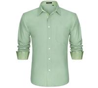 HISDERN Camicia Elegante da Uomo Camicia Formale a Maniche Lunghe Senza Pieghe con vestibilità Regolare con Tasca per la Festa Nuziale Verde Salvia 2XL