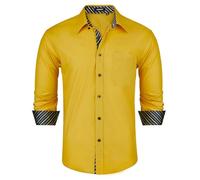 HISDERN Camicia Formale da Uomo Gialla Elegante a Maniche Lunghe per Uomo Business Casual Regular Fit Button Down Camicia Sposa da Lavoro con Tasche,Giallo,3XL