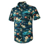 HISDERN Camicia Hawaiana da Uomo Funky Aloha Party Camicie Casual Manica Corta Camicia Hawaiana Summer Beach Vacation Multicolor M