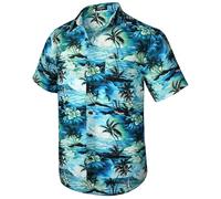 HISDERN Camicia Hawaiana da Uomo Manica Corta Funky Aloha Party Camicie Summer Beach Vacation Camicia Hawaiana Turchese 3XL