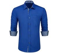 HISDERN Camicie Eleganti da Uomo a Maniche Lunghe Classic Business Regular Fit Camicia da Lavoro Non Stirata con Tasca Royal Blue L